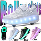 Girls Fashion Two-Wheels USB Charging Sneakers LED Light Roller Skate Shoes Kids Gift for Children Sport Casual Shoes