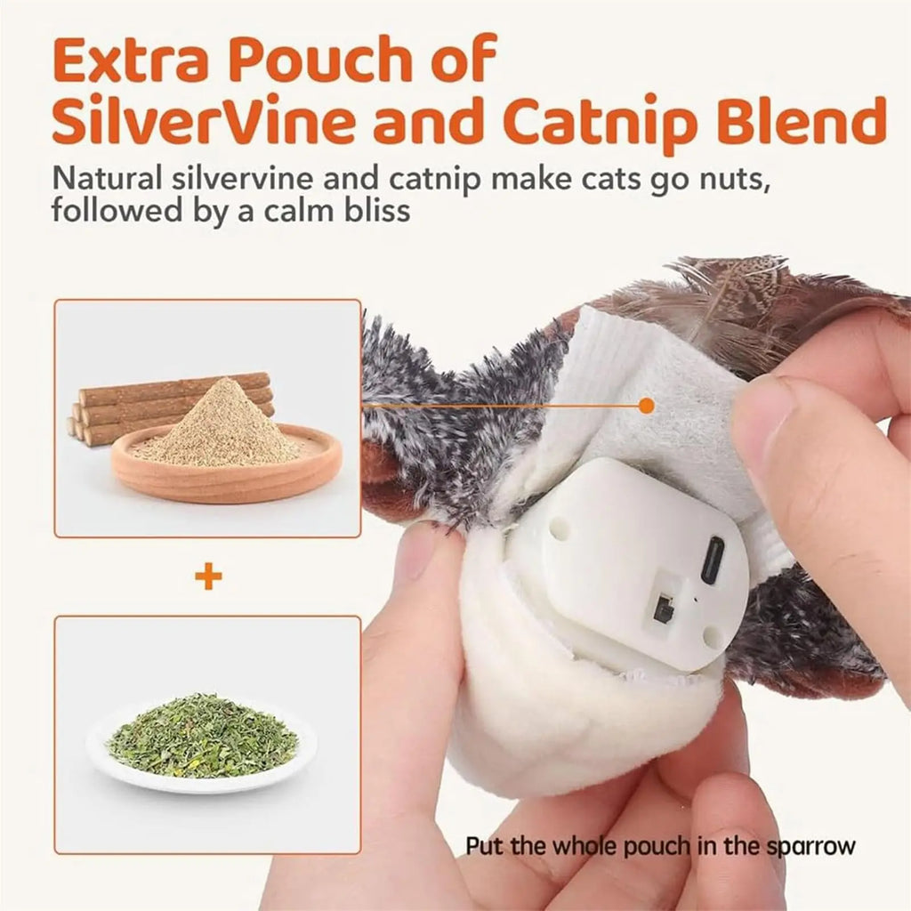Interactive Cat Bird Toy 3 Levels Adjustable Simulated Chirping Electric Soft Plush with Flapping Wings for Kittens