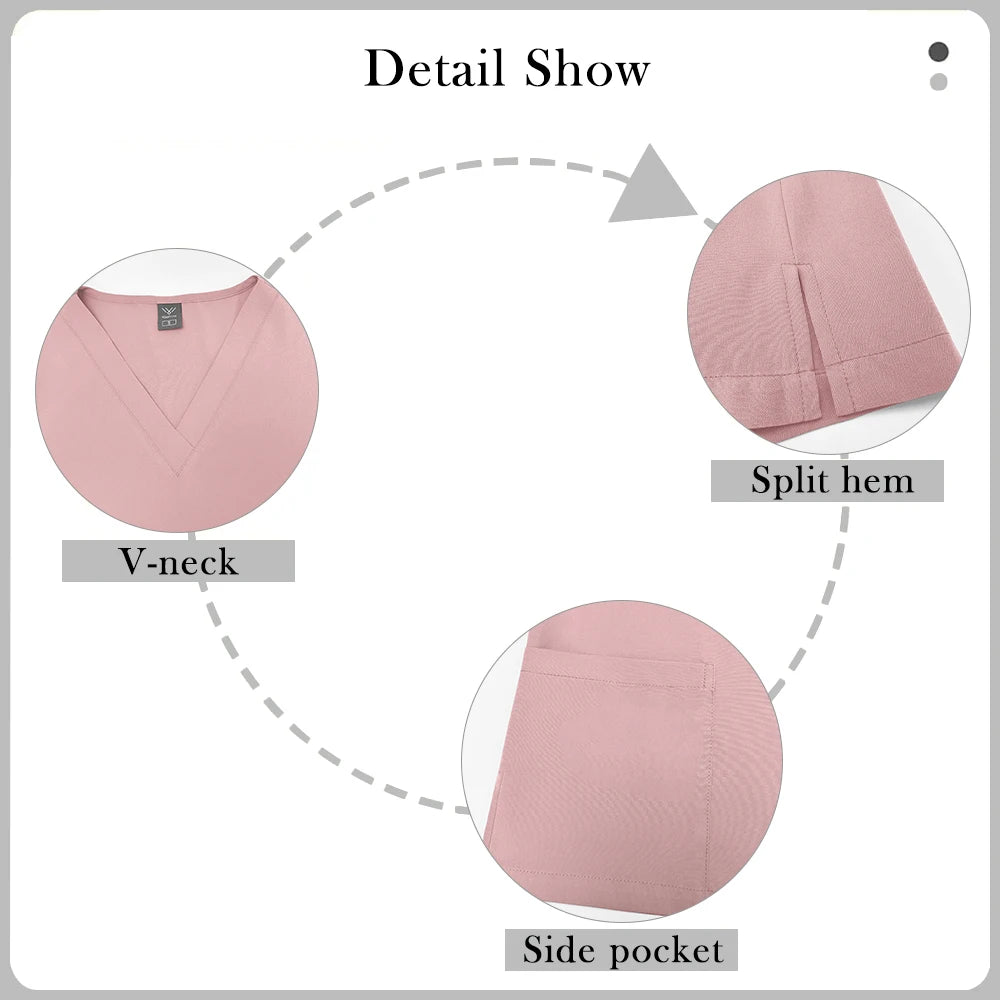 Women Men Solid Color Scrubs Top Short Sleeve Pockets Surgery Blouse V-neck Medical Clothes Unisex Dental Vet Surgical Uniforms