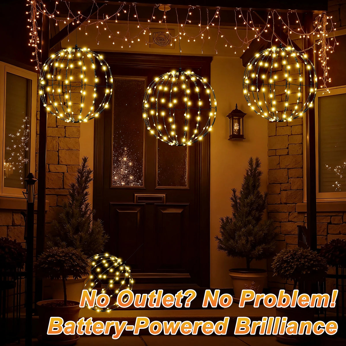 Battery Operated 11.8" Globe String Lights, 2 Pack Warm White Hanging Ball Lights with Remote, 8 Lighting Modes & Auto Timer, IP54 Tree Lights for DIY Floral, Plant & Wedding Decor