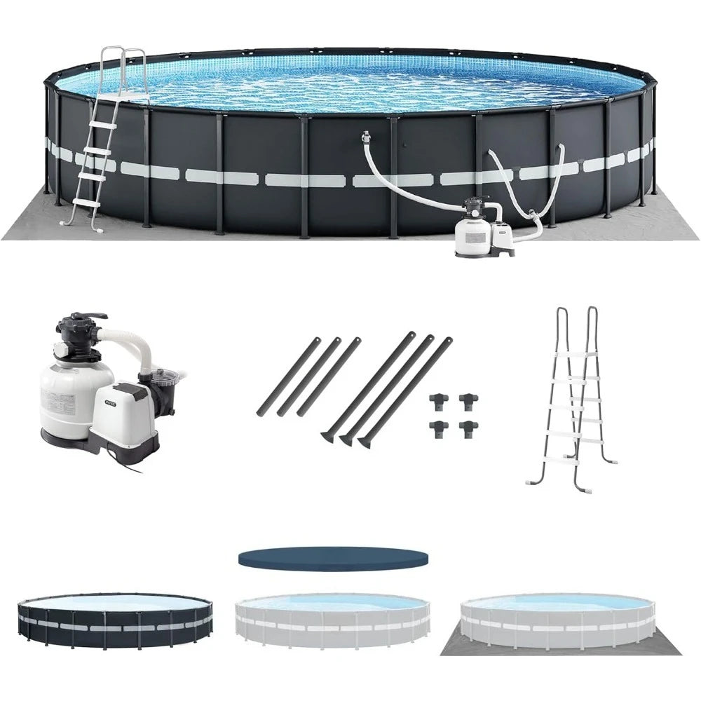 Furniture Accessories-Above Ground Swimming Pool Set with Sand Filter Pump 24 Feet Round 52 Inch Height