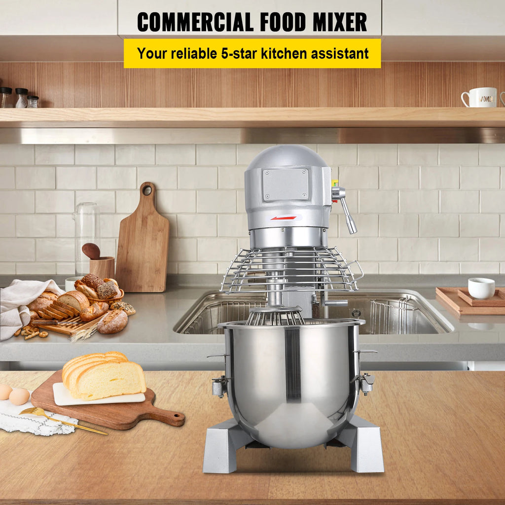 SucceBuy Electric Dough Machine 10/15/20/30L Stainless Steel Commercial Cream Egg Whisk Mixer Processor Food Stand Blender