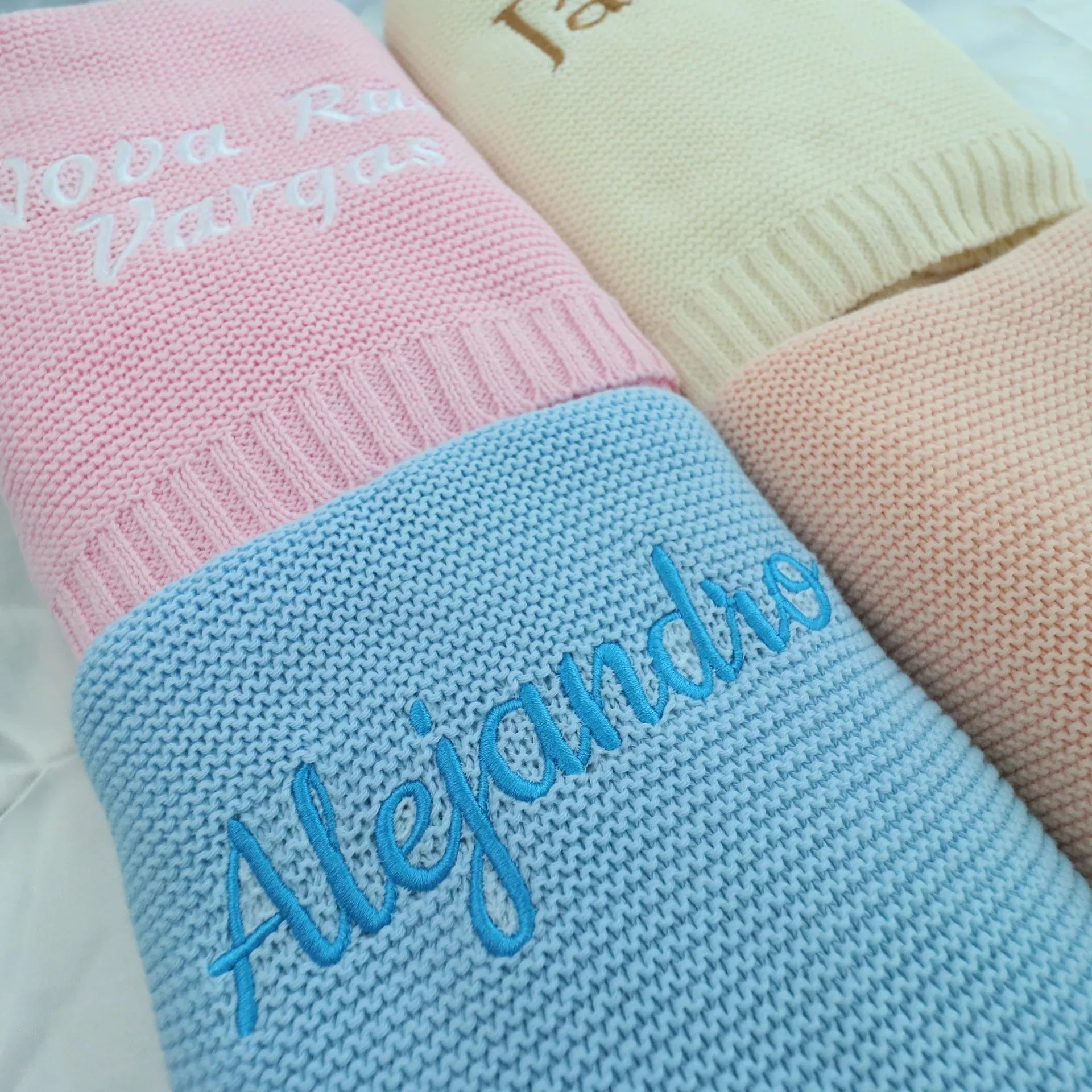 Customize Name Baby Blanket - Embroidered Design Great for New Borns Stroller Swaddles Comfort Breathable Cotton Knitted Blanket