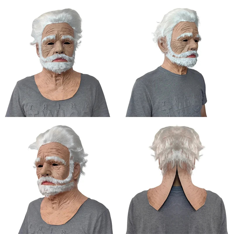 New Male Halloween Masks Of Terror Full Head Face Realistic Silicone Grandpa Wrinkle Real Elderly Mask Party Cosplay Props
