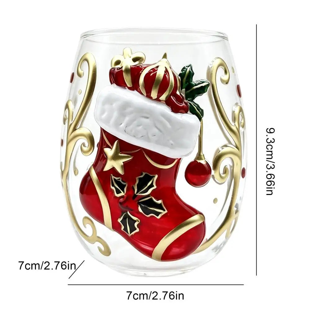 Wine Glasses Shiny Lead-Proof Seasonal Decoration Christmas 3D Santa Drink Glass for Tea Juice Cocktail Water Soda Beer Milk