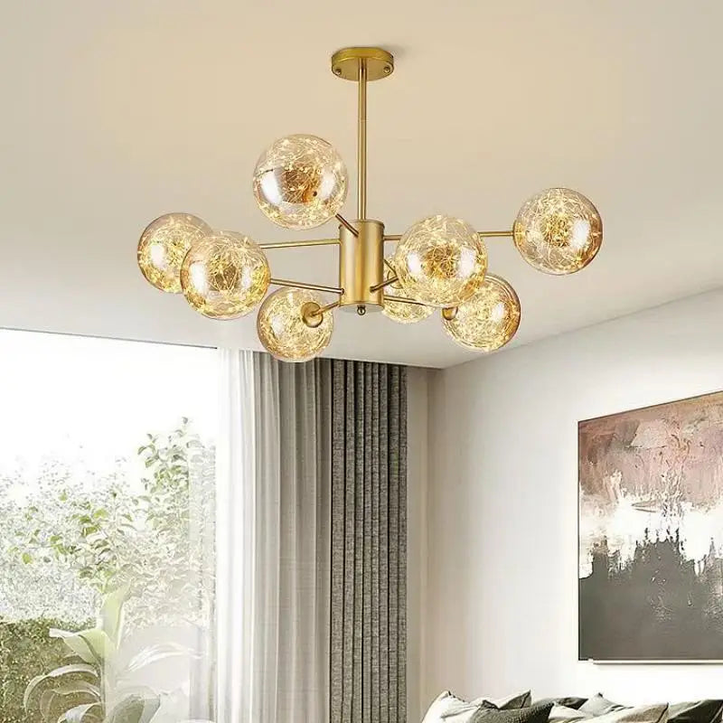 Modern Living Room Glass Ball Chandelier, Ceiling, Dining Room Led Light, Room Decoration, Indoor Lighting, Hanging Chandelier