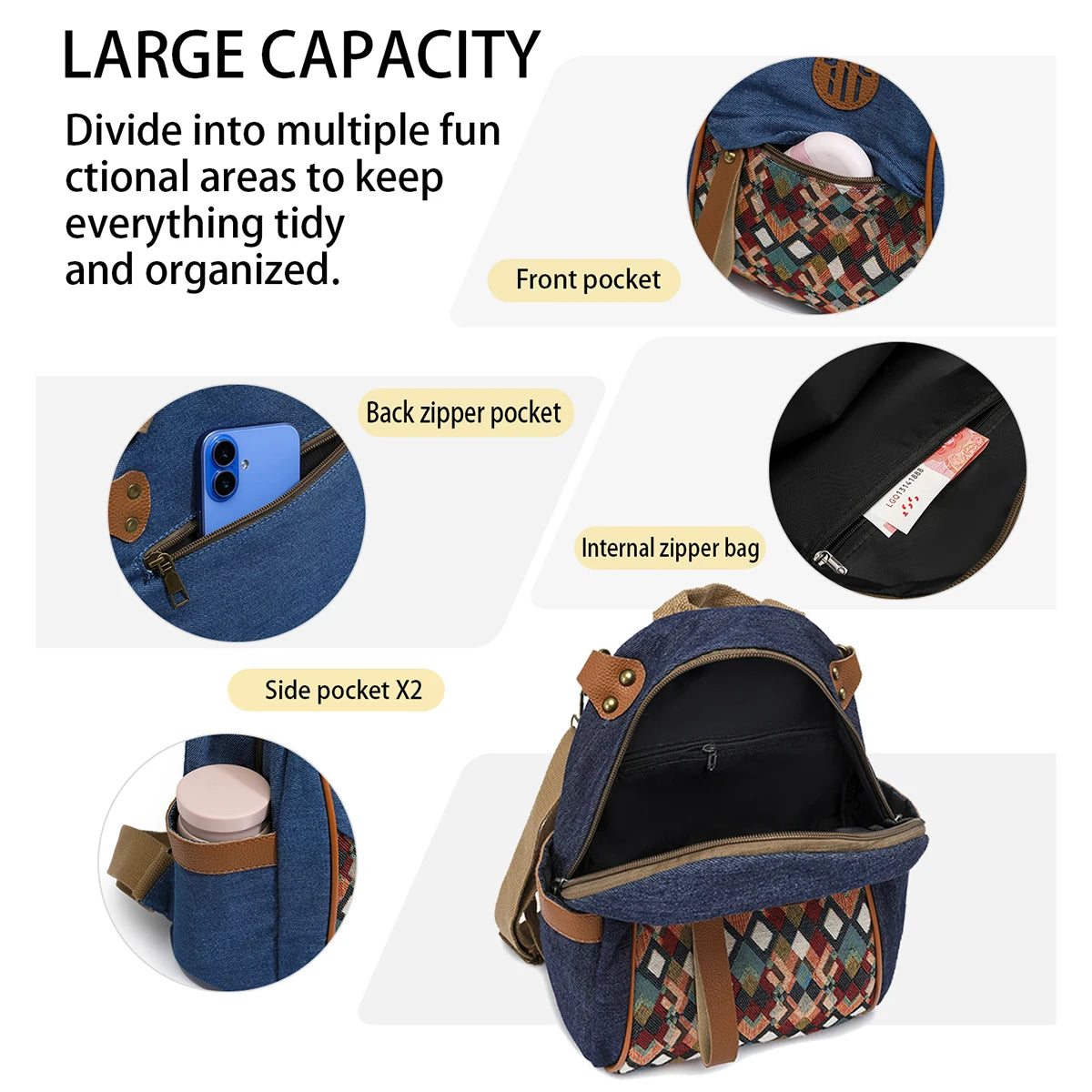 Women's Bags 2026 New Canvas Women's Crossbody Bag Single Shoulder Small Square Bag Trendy Mom Bag Ethnic Style