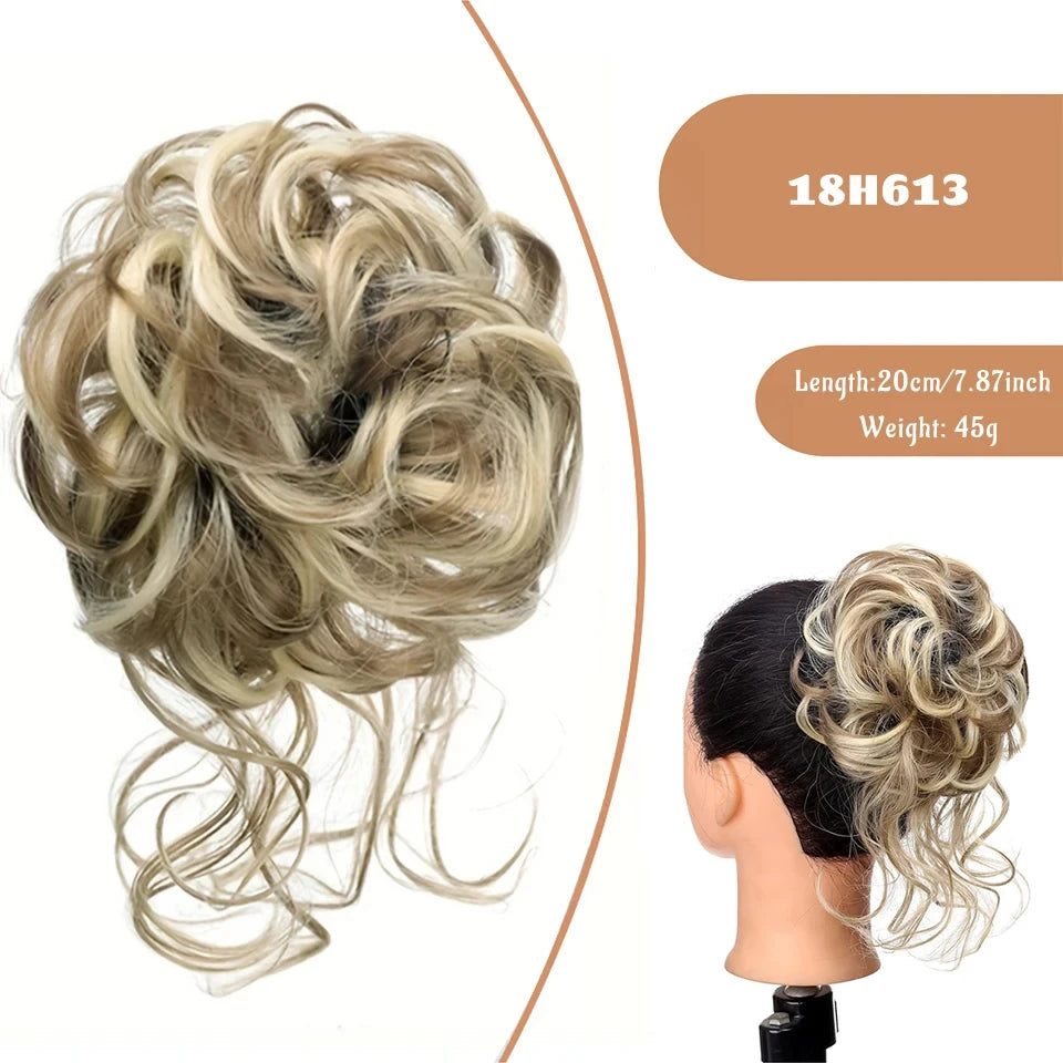 OLACA Synthetic Hair Bun Bands Blonde Black Messy Curly Chignon Donut Updo Scrunchies Fake Hair Pieces For Women Hair Extensions