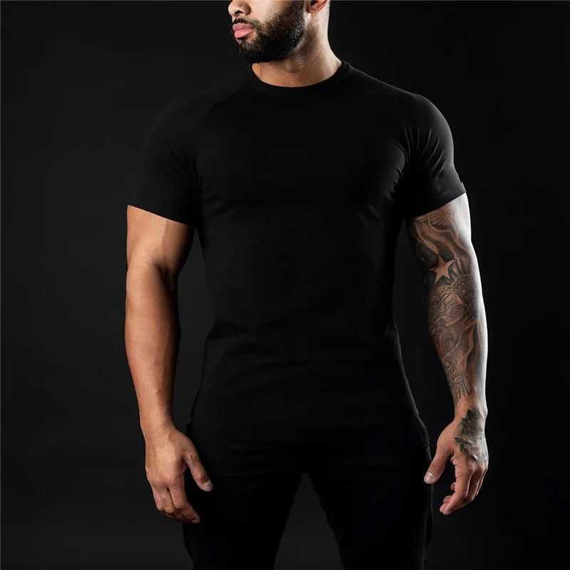 Men's Cotton Short Sleeve Quick Dry T-Shirt for Home Fitness Spring Summer Comfortable Casual Base Layer Top in White Black