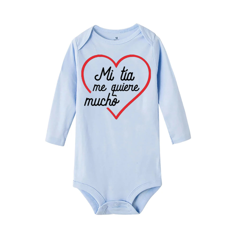 My Aunt Loves Me Very Much Print Baby Bodysuit Spanish Baby Romper Toddler Jumpsuit Girls Boys Long Sleeve Clothes Infant Romper