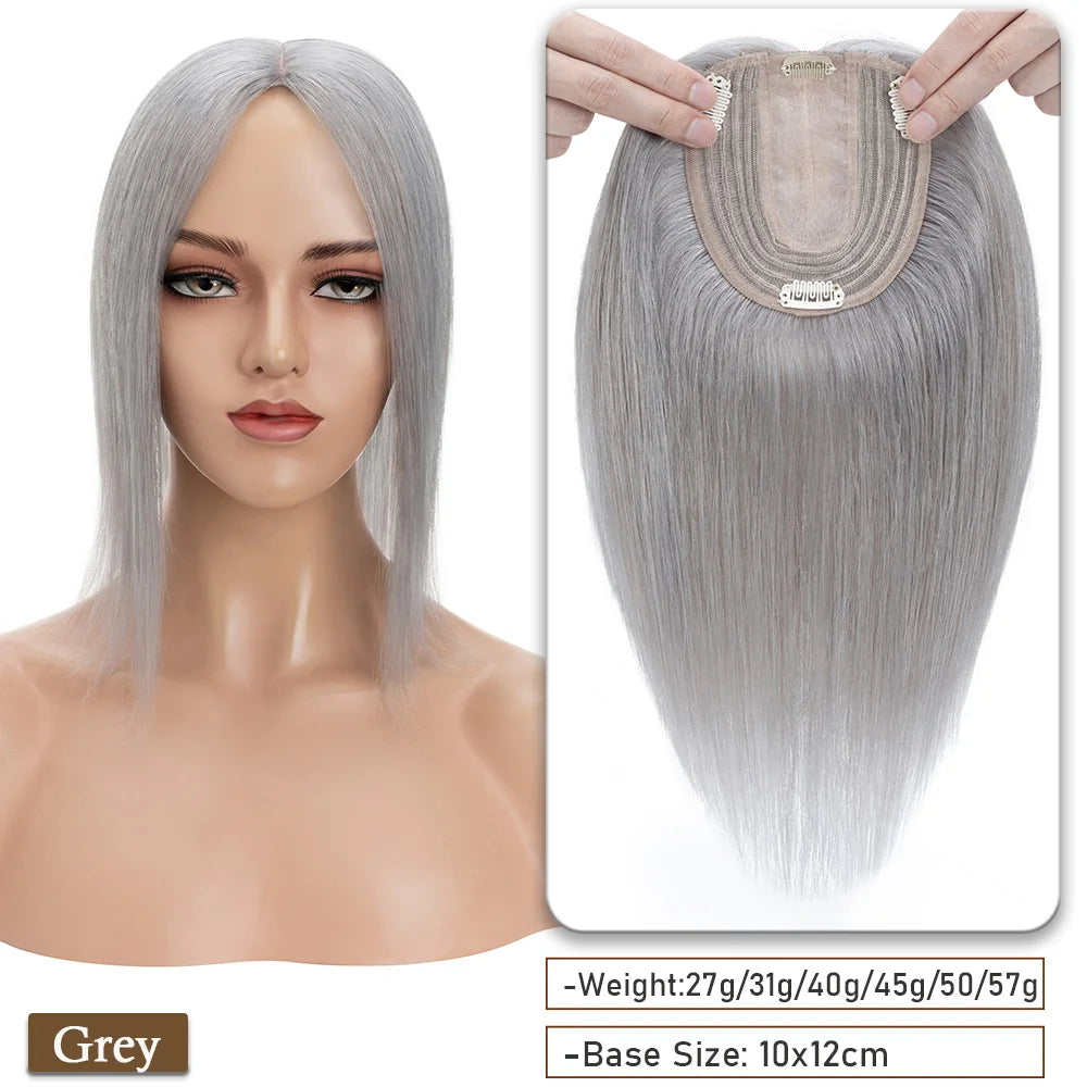 SEGO 10x12CM Hair Toppers for Women No Bangs 130% Density Silk Base Real Human Hair Clip in Top Wiglet Hair Pieces for Women