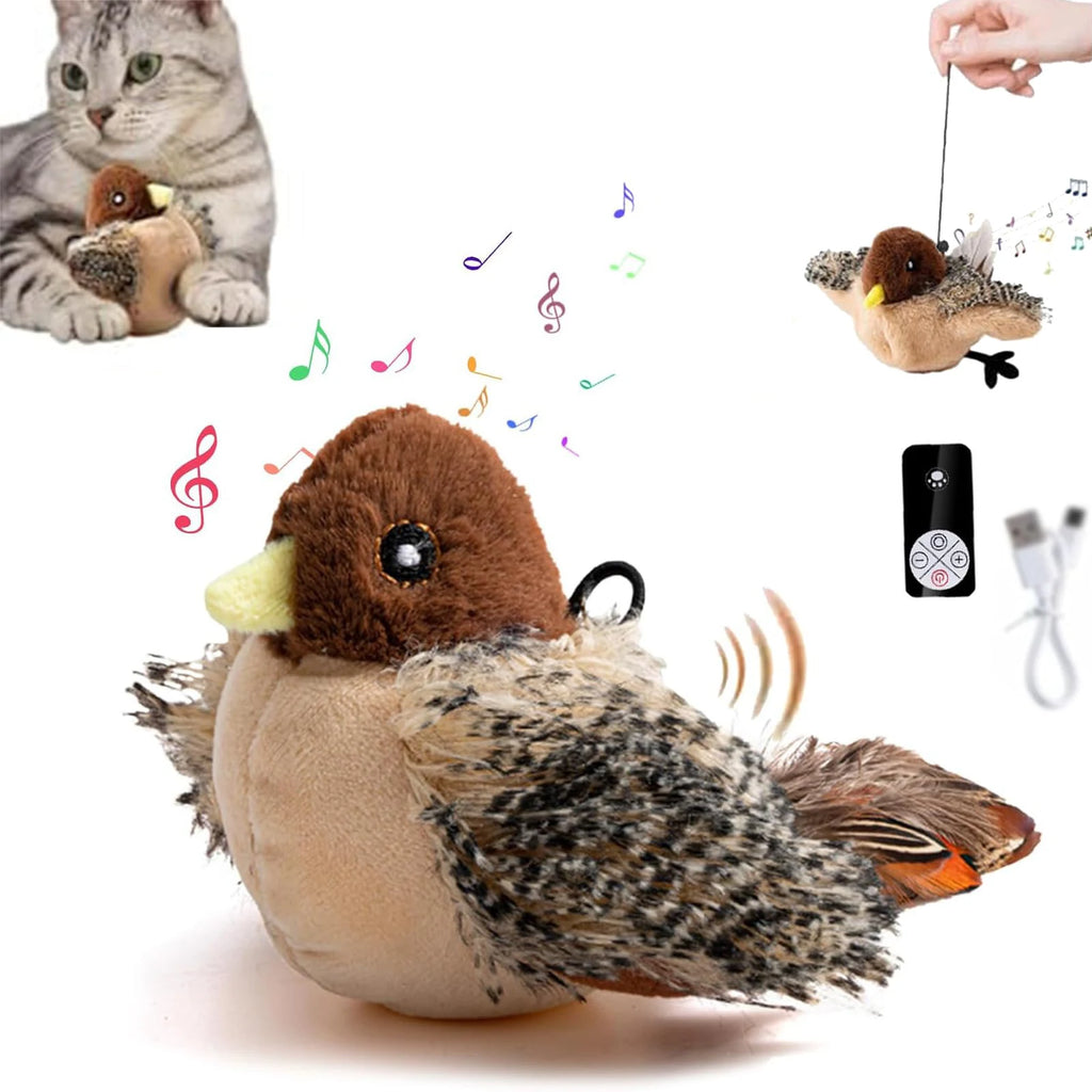 Interactive Cat Bird Toy 3 Levels Adjustable Simulated Chirping Electric Soft Plush with Flapping Wings for Kittens