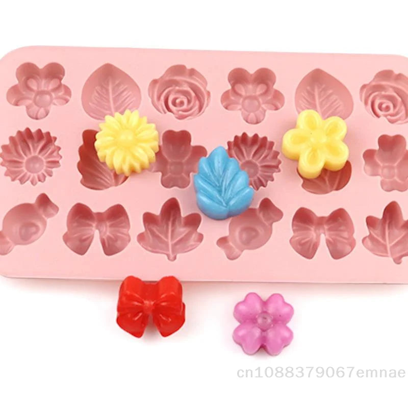 18Holes 3D Silicone Mold Daisy Tulip Flower Design Jelly Ice Pudding Soap Fondant Chocolate Cake Decorations Baking Tool Leaf