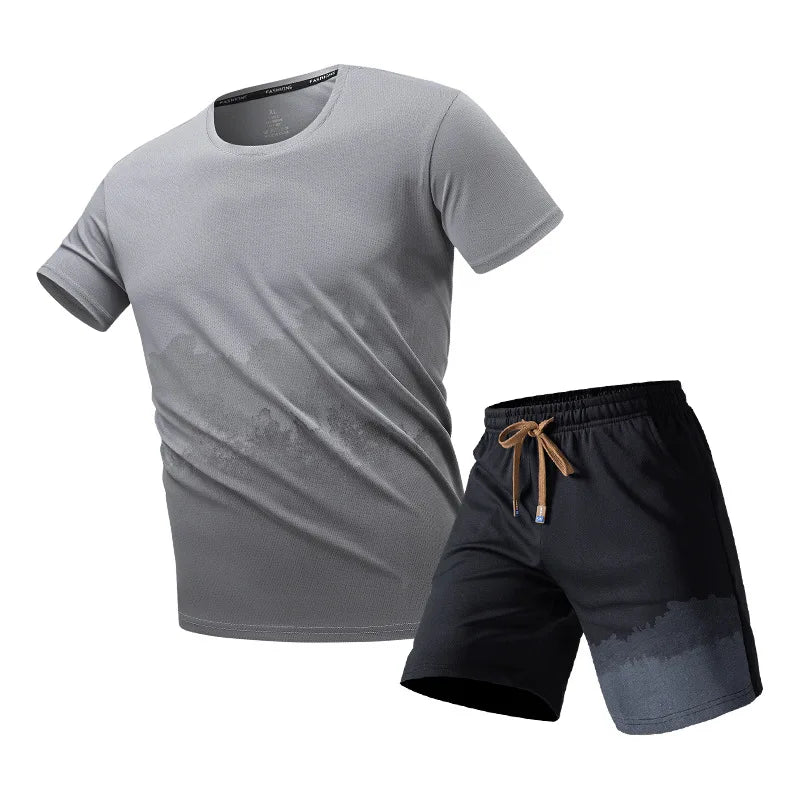 Men Summer T-Shirts Sets Outdoor Run Fitness Clothing Fashion Sports Short Sleeve Top Shorts Suit Daily Leisure Two-Piece Outfit