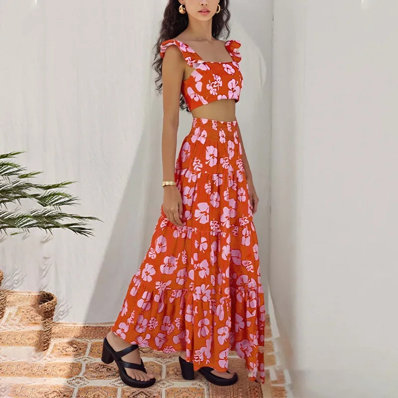 Skirt Y2k Two Piece Set Womans Clothing New 2026 Spring/Summer Elegant Sexy Collage Sleeveless Top and Longuette Suits Female