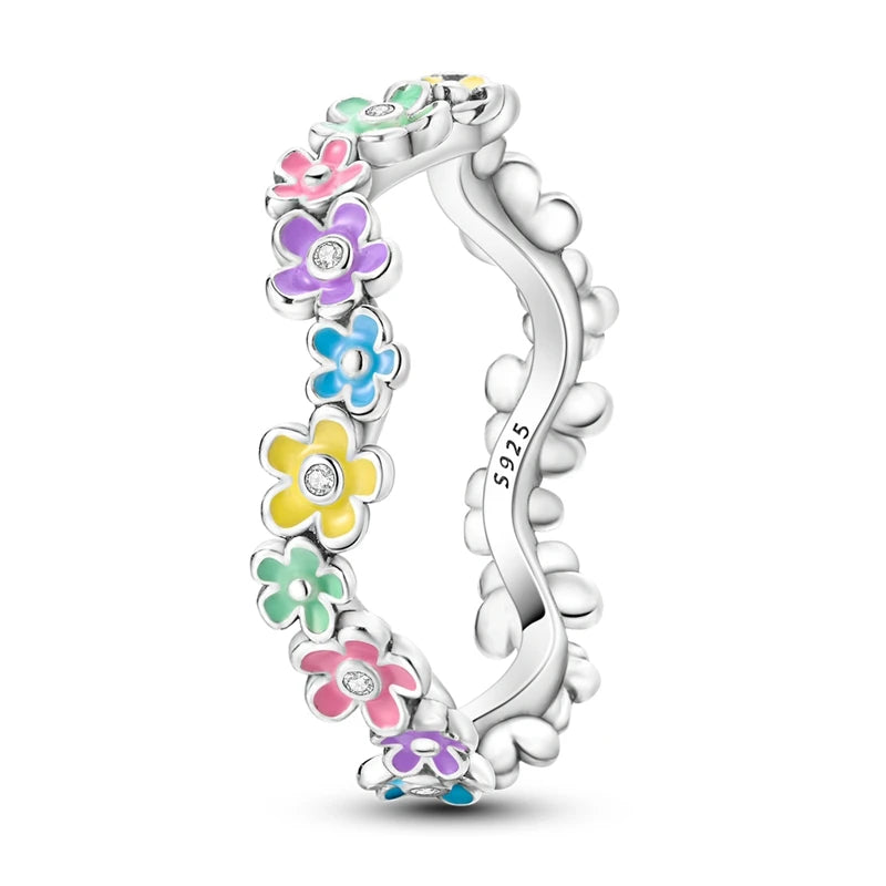 Original 925 Silver Sparkling Zircon Ring Stackable Classic Shine Stone Round Rings For Women Wedding Anniversary Jewelry Gift