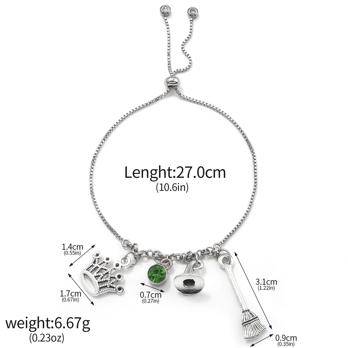 Wicked Charm Bracelets - Rhinestone Crown Witch Hat BFF Friendship Matching Couples Valentine's Day Gifts Jewelry for Fans Party