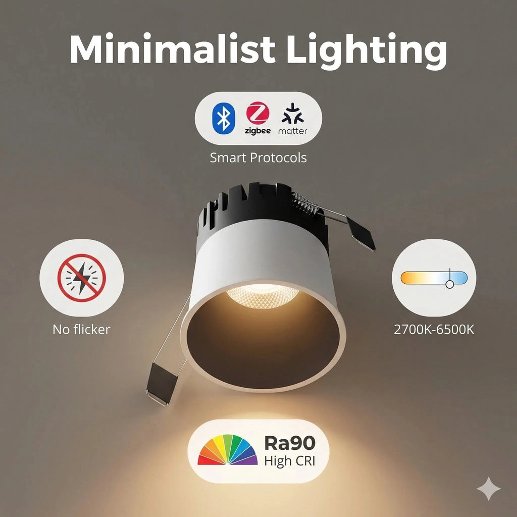 Tuya Zigbee DALI Matter Smart LED Recessed Downlight Anti-glare CRI97 3 CCT Switchable White Black Living Room Bedroom Kitchen