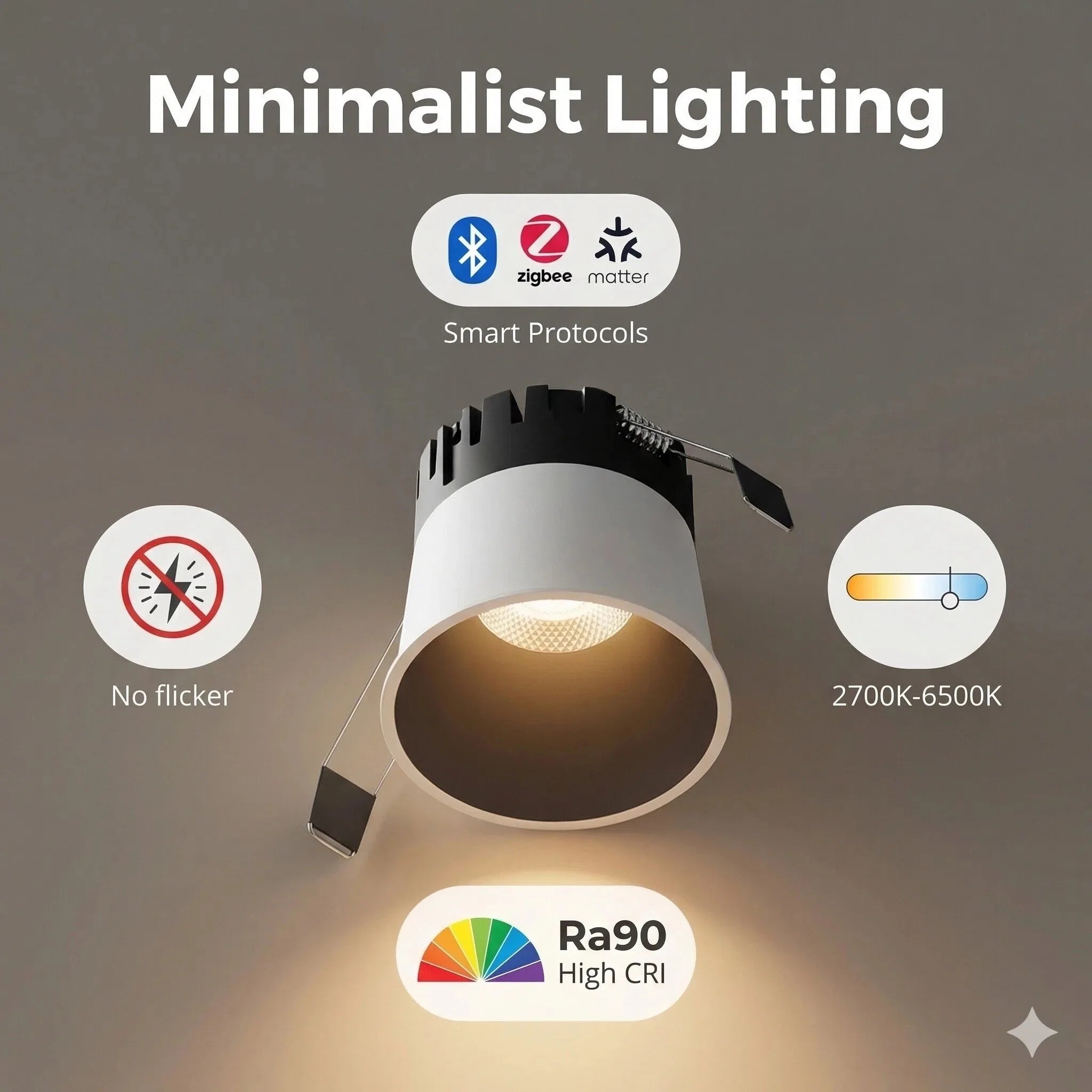 Tuya Zigbee DALI Matter Smart LED Recessed Downlight Anti-glare CRI97 3 CCT Switchable White Black Living Room Bedroom Kitchen