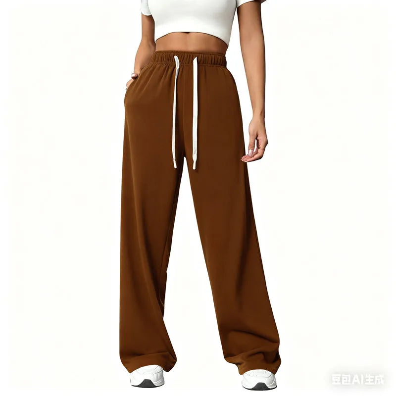 autumn winter man/woman Jogging Straight Sweatpants Street Style wide leg pants Casual Solid colors versatile Loose Men's
