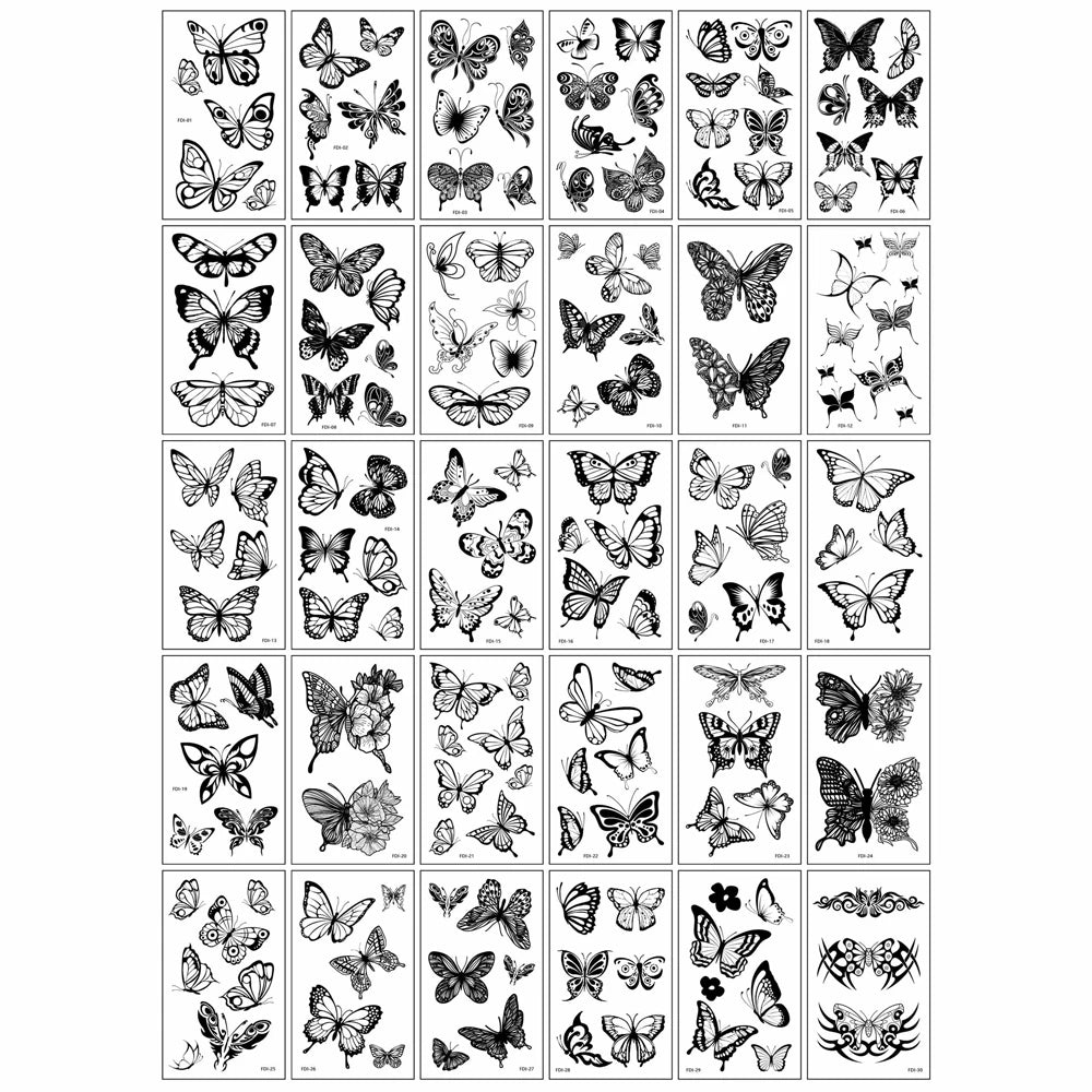 Black Butterfly Temporary Tattoo Sticker 30PCS/set 3D Butterfly Fake Tattoo Transfer Waterproof Tattoo Legs Arm Body for Women
