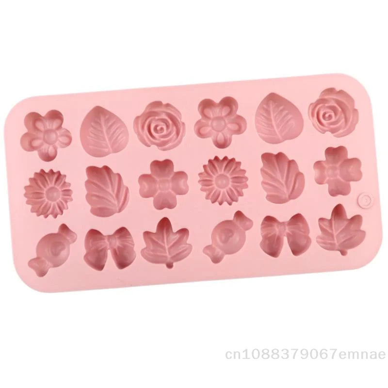 18Holes 3D Silicone Mold Daisy Tulip Flower Design Jelly Ice Pudding Soap Fondant Chocolate Cake Decorations Baking Tool Leaf
