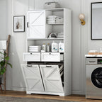 78" Tall Tilt-Out Double Doors Laundry Cabinet Hamper w Hidden Laundry Hamper,Large Pull Out Laundry Room Storage Cabinets,