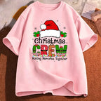 Christmas Crew Santa Hat Holly Snowflake Quote Art Print Graphic Womens T Shirt Short Sleeve Crew Neck Casual Ladies Tee Tops
