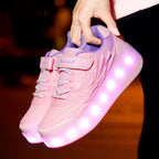 Girls Fashion Two-Wheels USB Charging Sneakers LED Light Roller Skate Shoes Kids Gift for Children Sport Casual Shoes