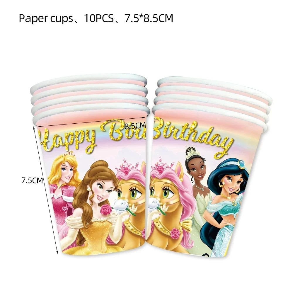 Princess Party Cups Supplies,9oz Disposable Paper Cups for Kids Girls Princess Birthday Party Decorations Tableware