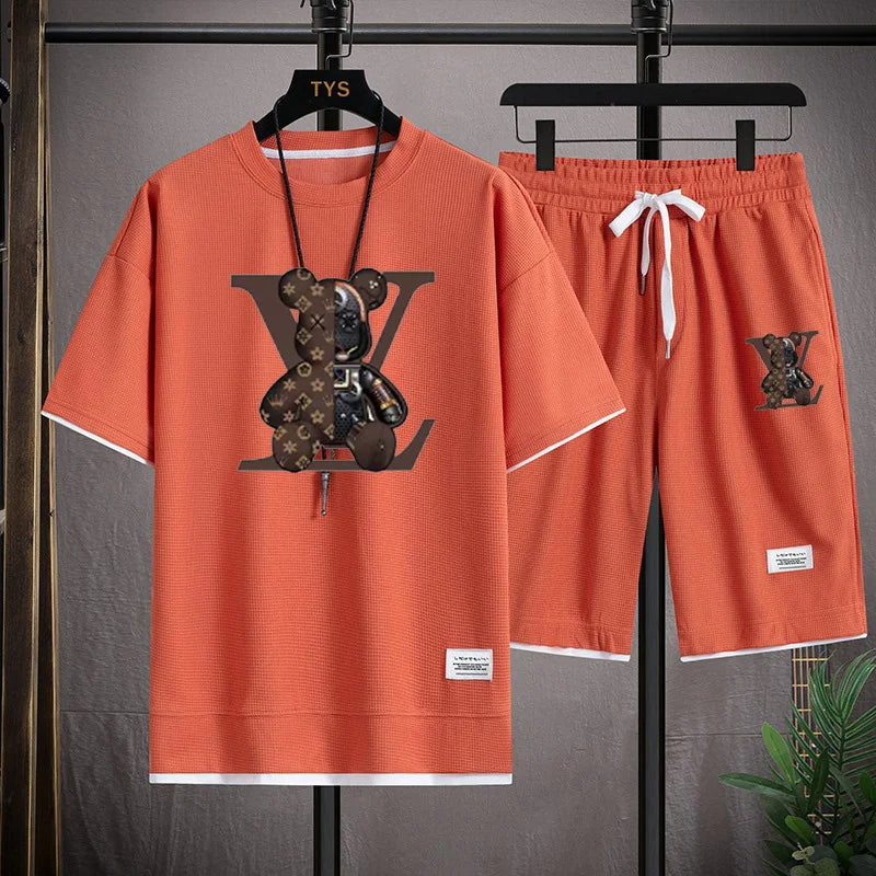 2026 Summer New Men's Casual Breathable Quick-Drying Comfortable Fitness Short-Sleeve T-Shirt + Sports Shorts Two-Piece Set