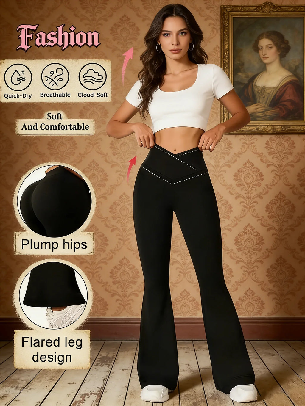 A Single Piece of Elegant High-Waisted Black Pants with Built-In Abdominal Support and Vertical Leg-Lifting Design, Made from Soft and Stretchy Fabric Suitable for All Seasons, Perfect for Casual Sports Occasions and Formal E
