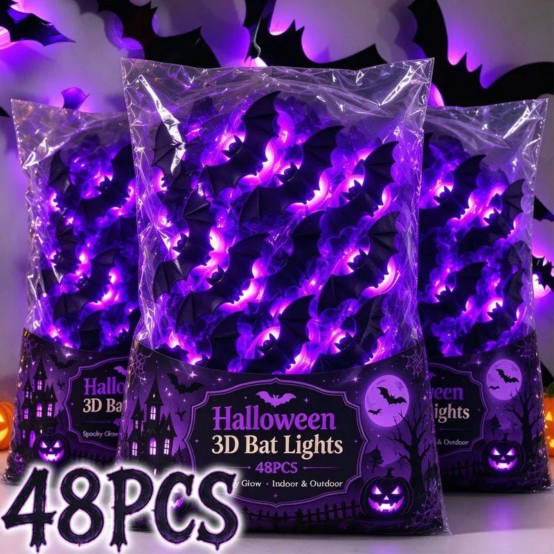 Glow in The Dark 3D Bat Wall Stickers Removable PVC Halloween Decor with 3 Sizes Easy Peel Stick for Windows Home Party Supply