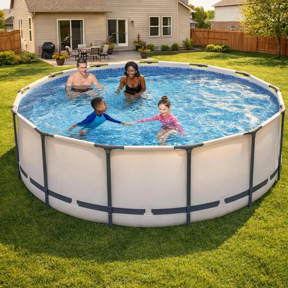 Round Metal Frame Above Ground Swimming Pool Set 13 Feet x 48 Inch with Filter Pump Ladder Cover for Outdoor