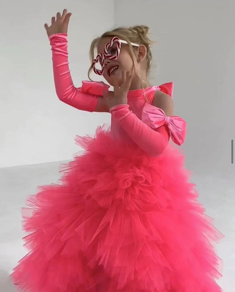 Black Tulle Puffy Flower Girl Dresses For Wedding With Bow Birthday Party Ball Pageant First Communion Dresses for Girls