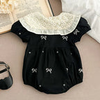 2025 New Summer Newborn Baby Girl Romper 0-24M Baby Girl Clothing Lace Collar Cotton Embroidery Bow Toddler Baby Girls Jumpsuit