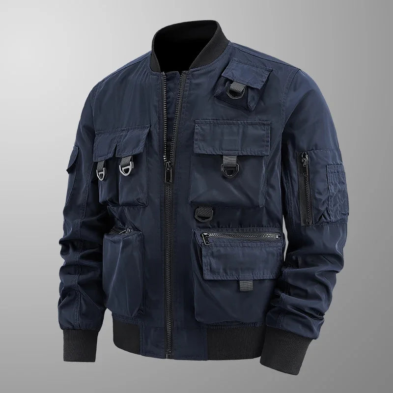 Men's Retro Jacket Spring/Autumn New Solid Color Multi Pocket Outdoor Adventure Work Coat Men's Baseball Collar Motorcycle Suit