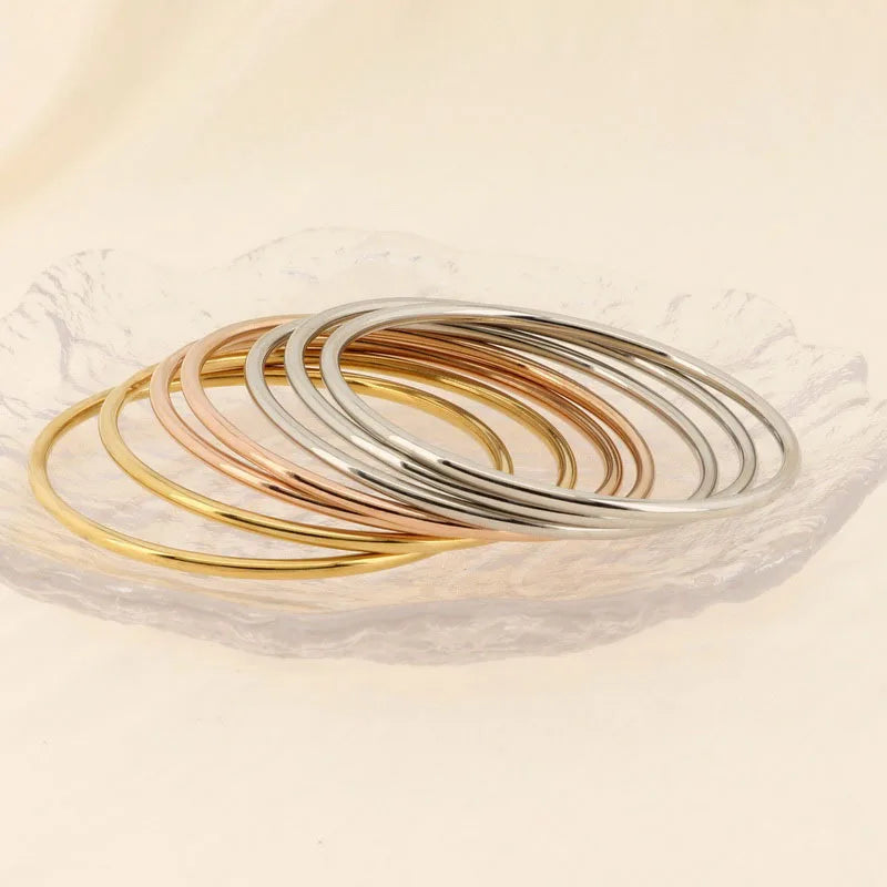 7pcs /set Lot Women Girls Bracelet Stainless Steel 3mm Thin Round Wire Plain Cuff Bangle Multi-color Joint layered 65mm KB63146