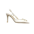 White Elegant Women's Stilettos Summer Fashion Sandals with Metal Buckle Baotou Pointed Back Design 2025 New Ladies' Shoes
