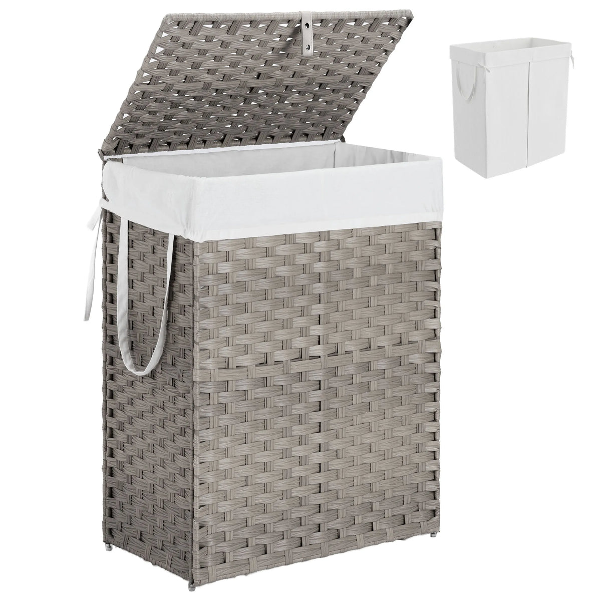 JHK 90L Wicker Laundry Hampers with Lid Woven Clothes Hamper with Side Handles Sturdy Steel Frame Removable Liner Foldable Rattan Laundry Basket For Home