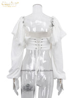 Clacive Sexy Slim White Women's Top 2025 Fashion Square Collar Long Sleeve Crop Top Elegant Classic Solid Tops Female Clothing