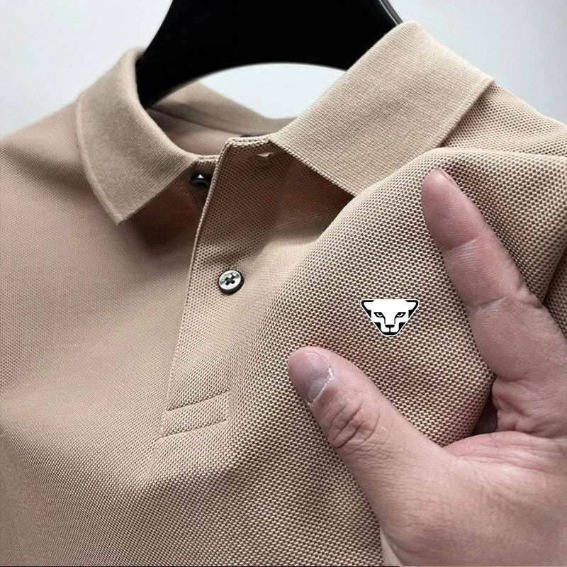 Men's Summer High-End Printed Golf Polo Shirt with Collar, Solid Color, Breathable, Office Casual, High-Quality Men's Clothing