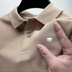 Men's Summer High-End Printed Golf Polo Shirt with Collar, Solid Color, Breathable, Office Casual, High-Quality Men's Clothing