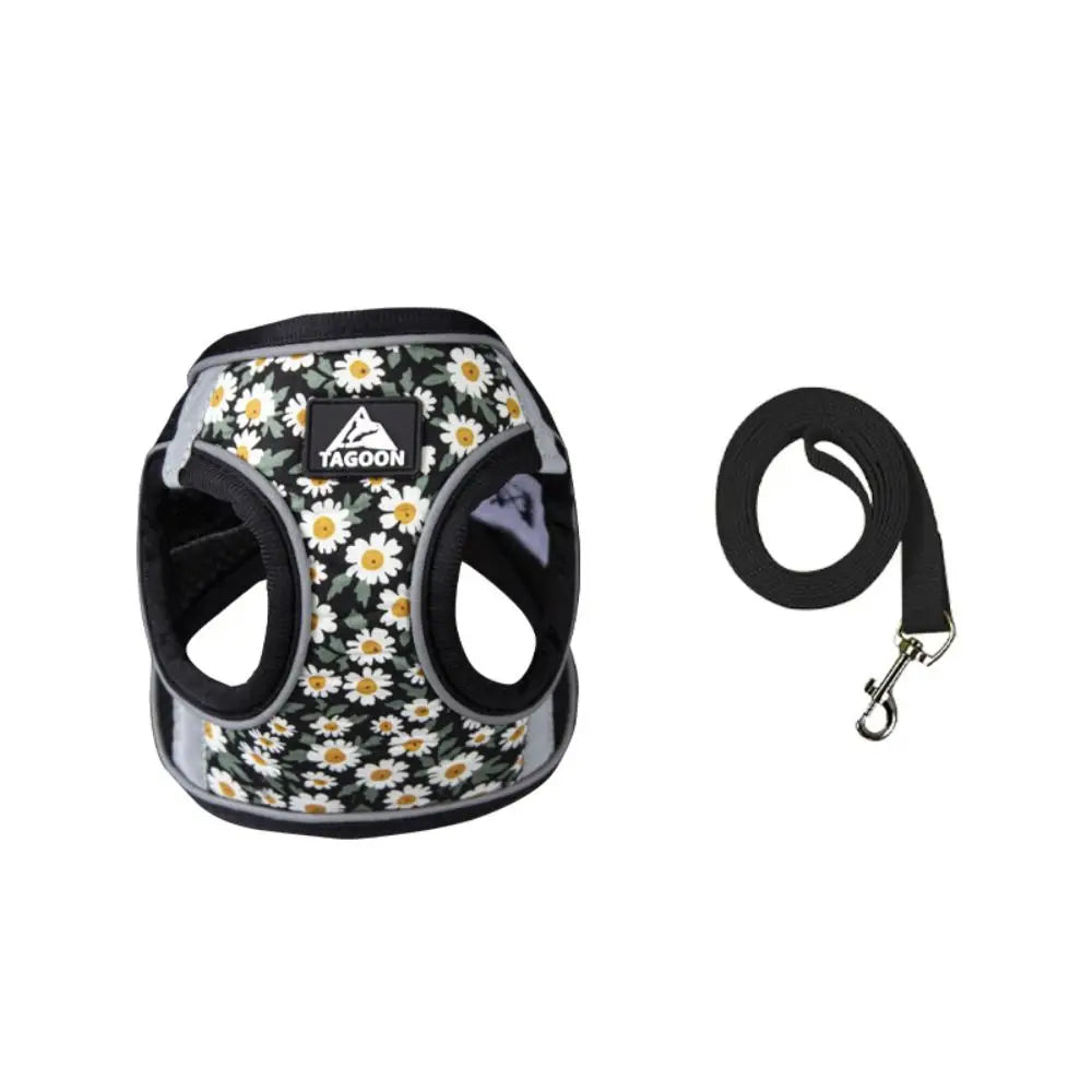 Cat Accessories Floral Pet Harness Reflective Anti Escape Dog Leash Set Adjustable Meash Cat Chest Strap Small Dogs
