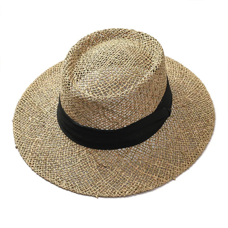 hats beach hat bohemian flat brim hat hand woven straw hat ladies summer vacation travel sun hat