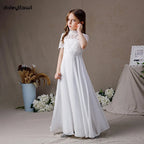 Dideyttawl Customized White High Neck Chiffon First Communion Dresses Lace Junior Bridesmaid Gown Concert Birthday Party