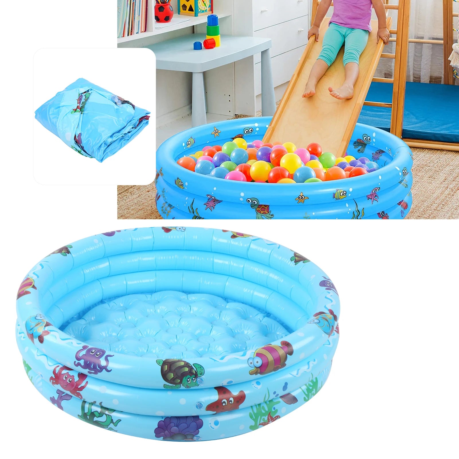 Indoor Outdoor Baby Swimming Pool Round Inflatable Children Water Game Play Pool Blue