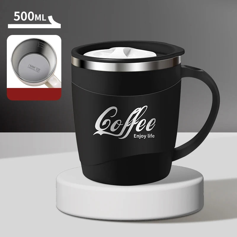 1pc 500ml 304 Stainless Steel Coffee Mug Double Wall Vacuum Insulated Tumbler with Lid Spill Proof Travel Cup for Hot Cold Drink