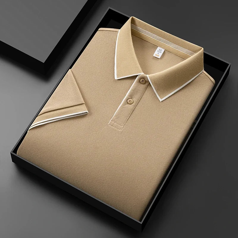 2026 New Men's Business Casual Short Sleeved Shirt Solid Color Polo Shirt Fashionable Breathable Comfortable Versatile Top