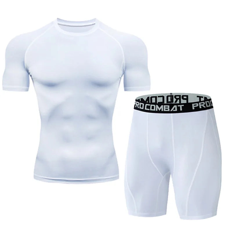 Men's Running Set Summer Quick Drying Sweat-absorbing Short Sleeved T-shirt Shorts Sports Suit Two-piece Set Men